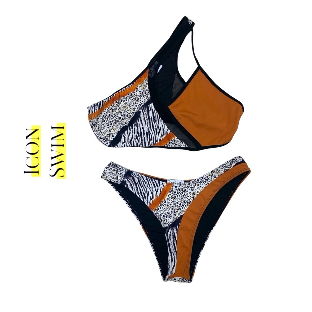 Icon Swim Multi Print One Shoulder Bikini Set